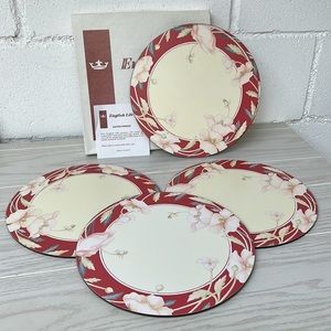 English Life 🌺 Vintage 10” Round Floral Satin Finish Placemats Service for 6